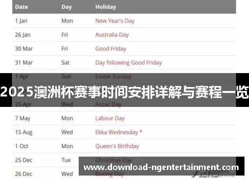 2025澳洲杯赛事时间安排详解与赛程一览 2025澳洲杯赛事时间安排详解与赛程一览